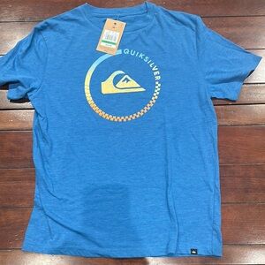 Quiksilver Blue and Yellow Short Sleeve Tee